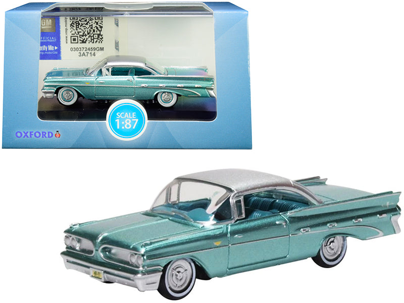 1959 Pontiac Bonneville Coupe Seaspray Green with Silver Top 1/87 (HO) Scale Diecast Model Car by Oxford Diecast  free shipping USA