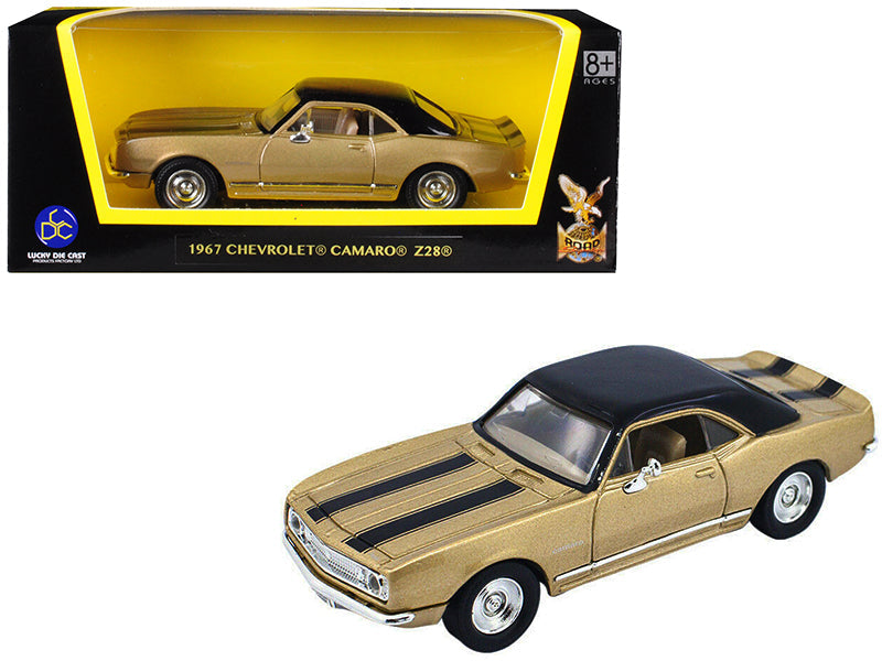 1967 Chevrolet Camaro Z-28 Gold with Black Stripes and Black Top 1/43 Diecast Model Car by Road Signature  free shipping USA