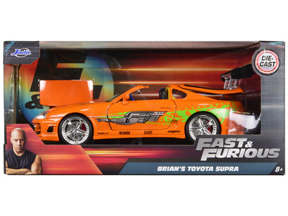 Brian's Toyota Supra Orange with Graphics "Fast & Furious" Movie 1/24 Diecast Model Car by Jada  free shipping USA