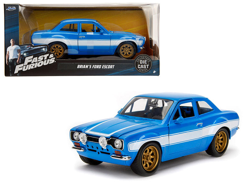 1970 Brian's Ford Escort Blue with White Stripes "Fast & Furious" Movie 1/24 Diecast Model Car by Jada  free shipping USA