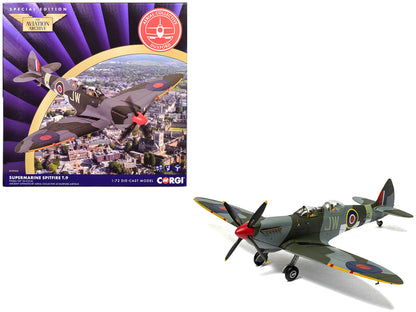 Supermarine Spitfire T.9 Aircraft "PV202 Aerial Collective at Duxford Airfield" British Royal Air Force "The Aviation Archive" Series 1/72 Diecast Model by Corgi  free shipping USA