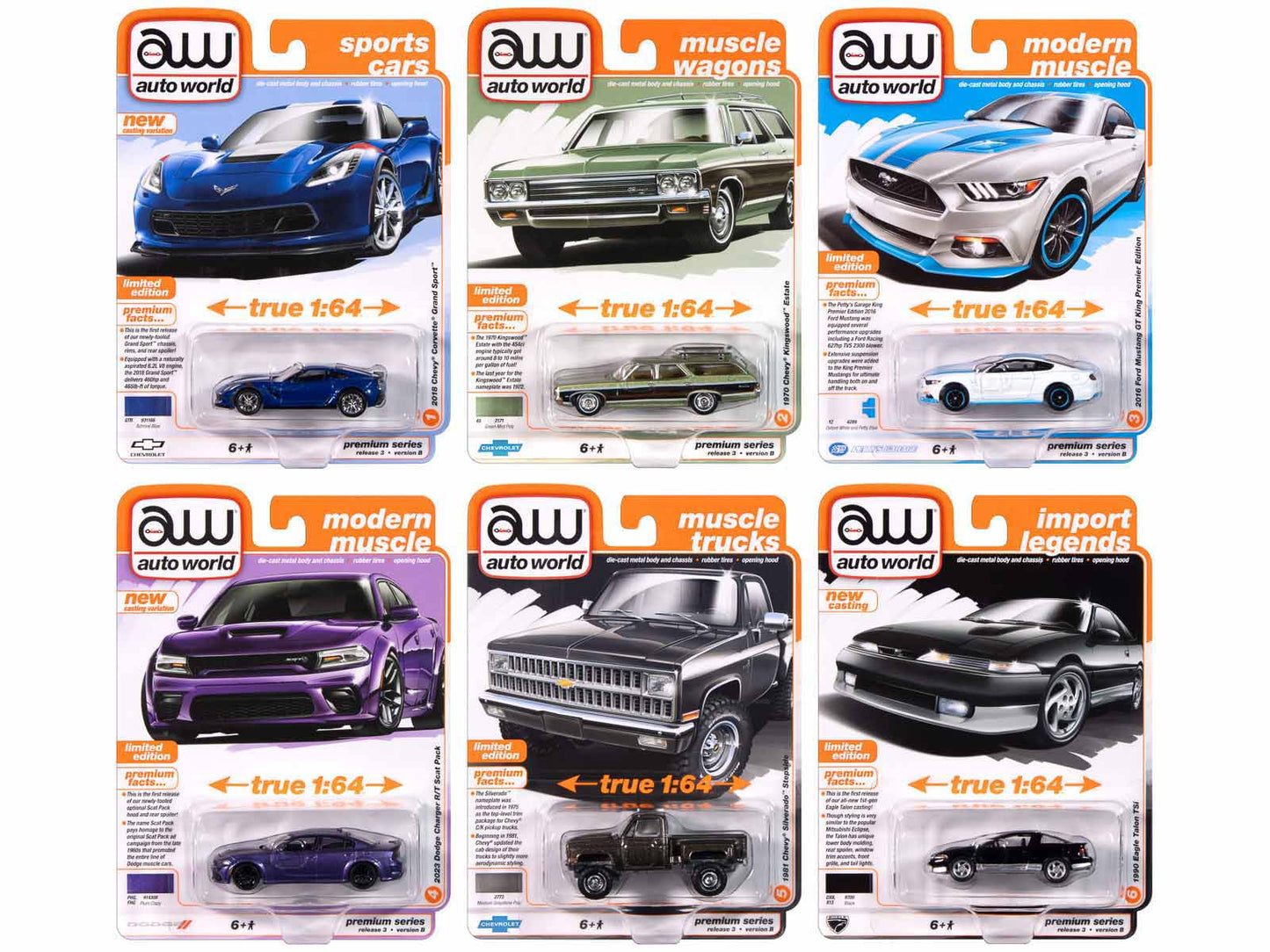 Auto World Premium 2024 Set B of 6 pieces Release 3 1/64 Diecast Model Cars by Auto World  free shipping USA
