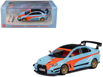 Mitsubishi Lancer Evolution X Varis RHD (Right Hand Drive) Light Blue with Black Top and Orange Stripes 1/64 Diecast Model Car by CM Model  free shipping USA