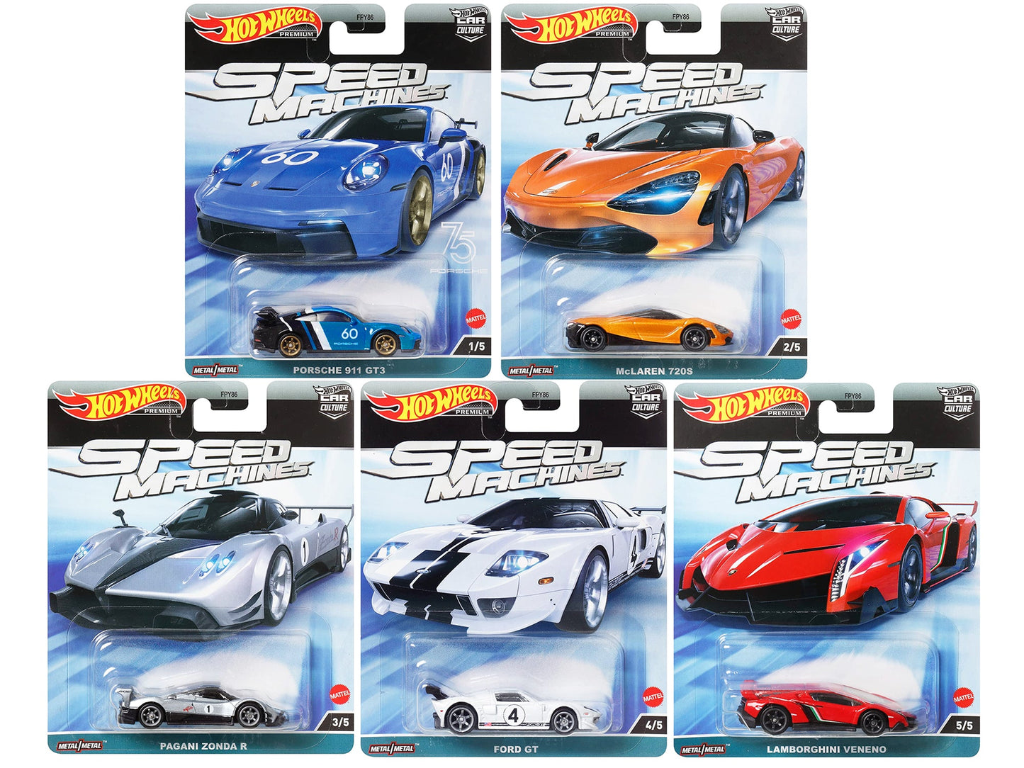 "Speed Machines" 5 piece Set "Car Culture" Series Diecast Model Cars by Hot Wheels  free shipping USA