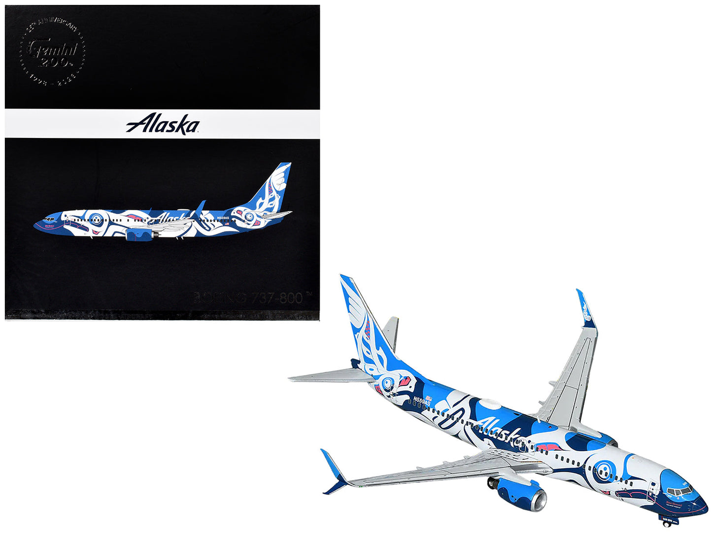 Boeing 737-800 Commercial Aircraft "Alaska Airlines" (N559AS) Salmon People Livery "Gemini 200" Series 1/200 Diecast Model Airplane by GeminiJets  free shipping USA