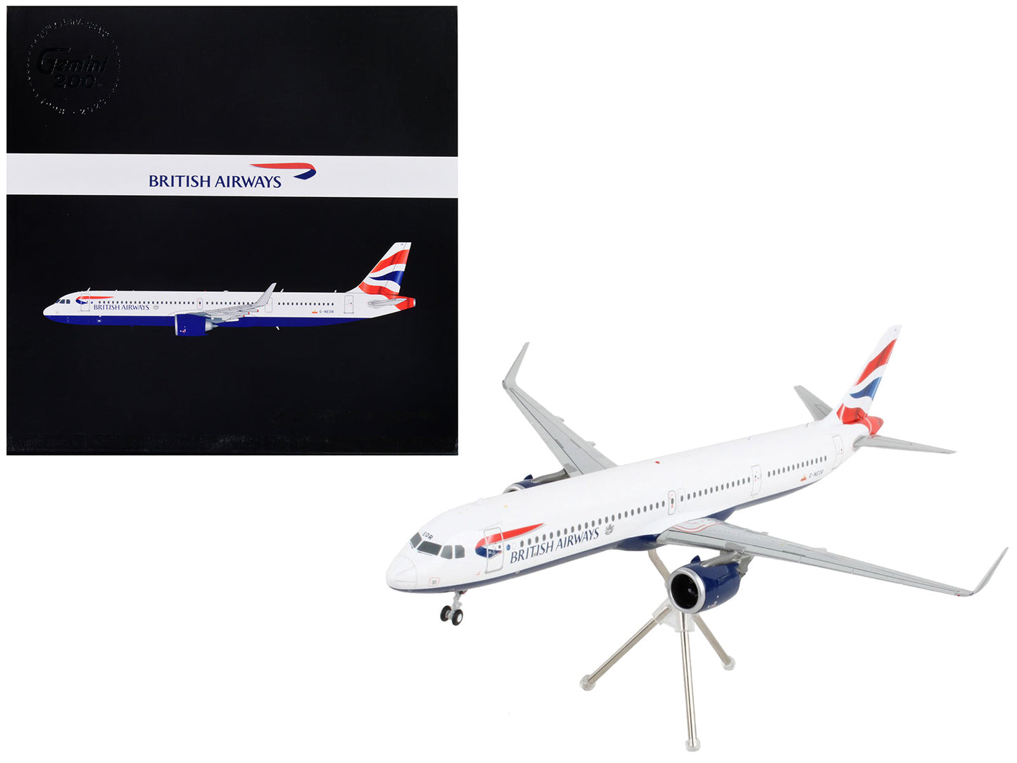 Airbus A321neo Commercial Aircraft "British Airways" White with Tail Stripes "Gemini 200" Series 1/200 Diecast Model Airplane by GeminiJets  free shipping USA