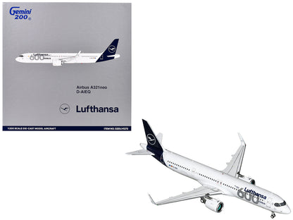 Airbus A321neo Commercial Aircraft "Lufthansa - 600th Airbus Aircraft" (D-AIEQ) White with Dark Blue Tail "Gemini 200" Series 1/200 Diecast Model Airplane by GeminiJets  free shipping USA