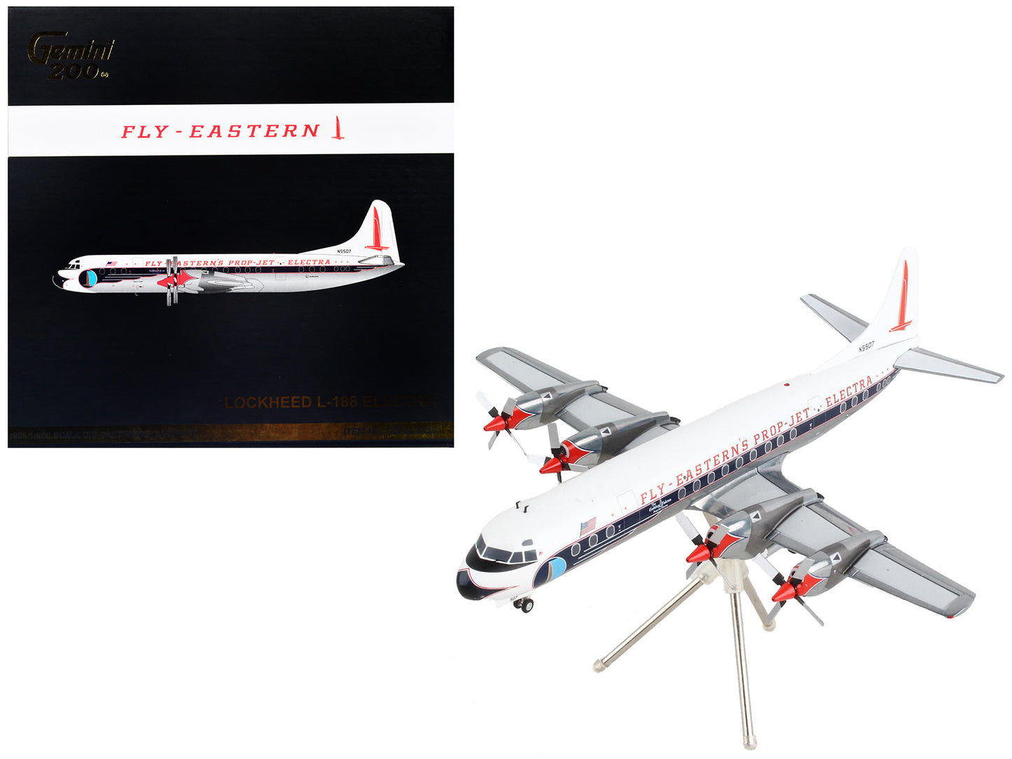 Lockheed L-188 Electra Commercial Aircraft "Eastern Air Lines" White with Blue Stripes "Gemini 200" Series 1/200 Diecast Model Airplane by GeminiJets  free shipping USA