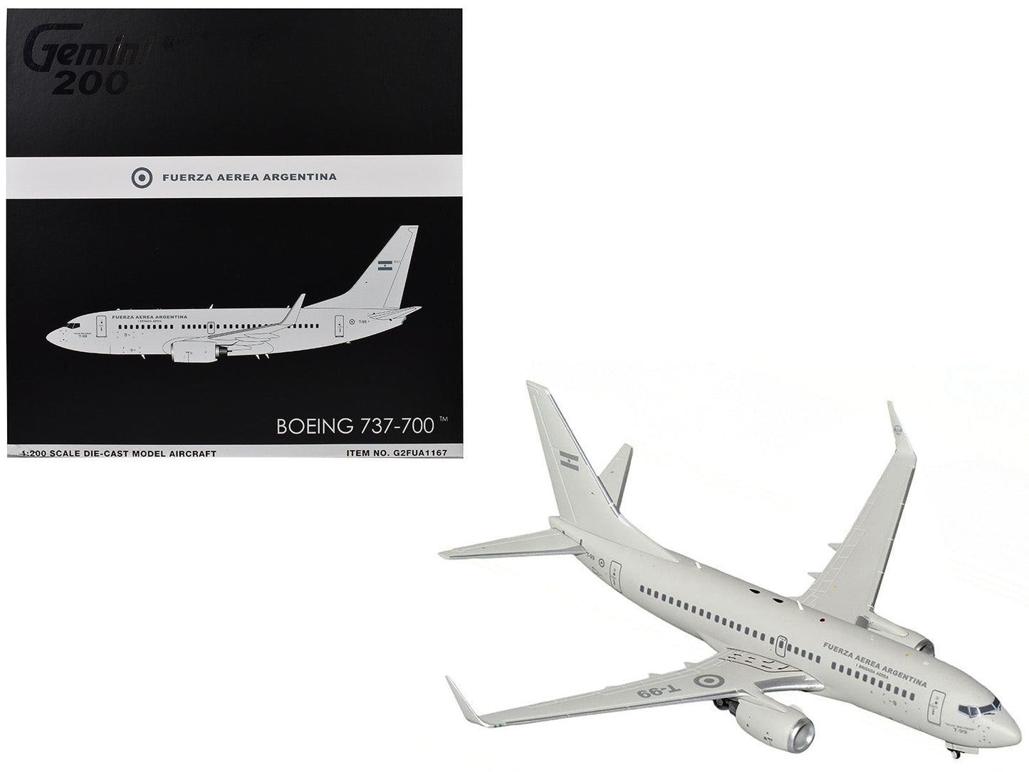 Boeing 737-700 Transport Aircraft "Fuerza Aerea Argentina (Air Force)" (T-99) Gray "Gemini 200" Series 1/200 Diecast Model Airplane by GeminiJets  free shipping USA