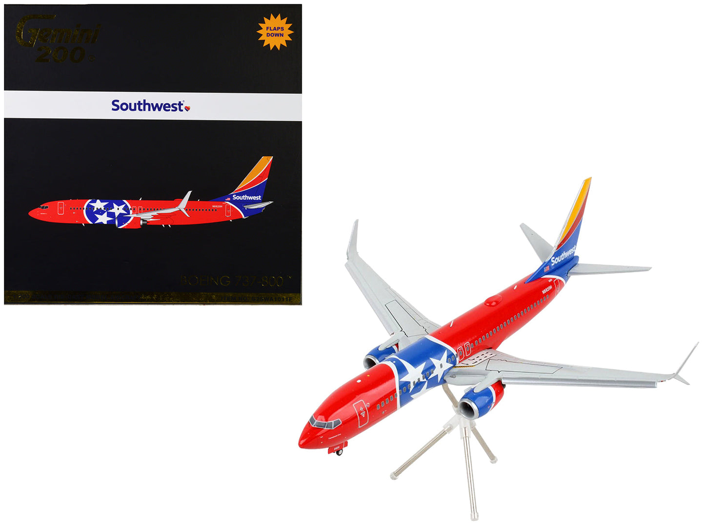 Boeing 737-800 Commercial Aircraft with Flaps Down "Southwest Airlines - Tennessee One" Tennessee Flag Livery "Gemini 200" Series 1/200 Diecast Model Airplane by GeminiJets  free shipping USA