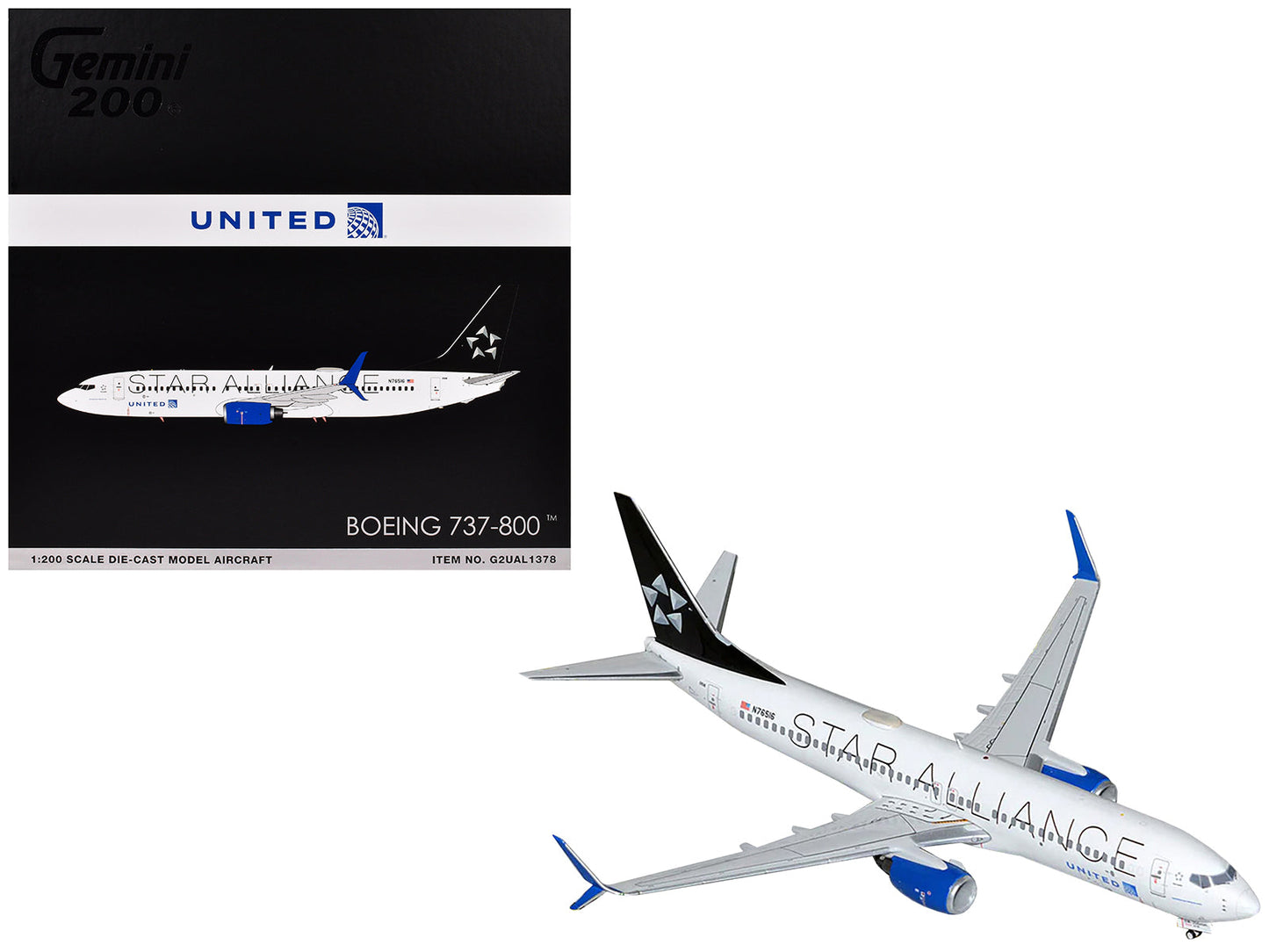 Boeing 737-800 Commercial Aircraft "United Airlines Star Alliance" (N76516) White with Black Tail "Gemini 200" Series 1/200 Diecast Model Airplane by GeminiJets  free shipping USA