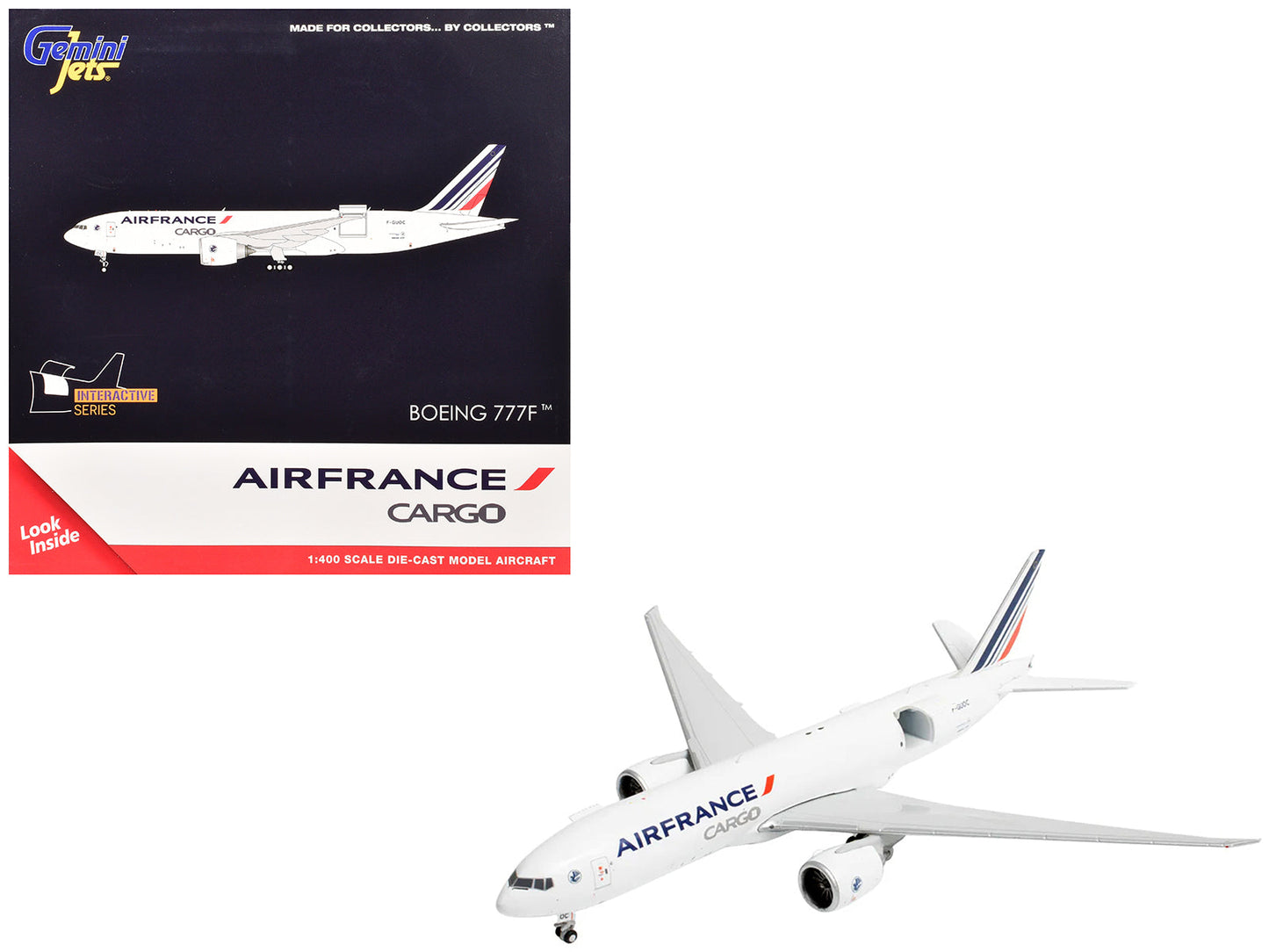 Boeing 777F Commercial Aircraft "Air France Cargo" (F-GUOC) White with Red and Blue Striped Tail "Interactive Series" 1/400 Diecast Model Airplane by GeminiJets  free shipping USA