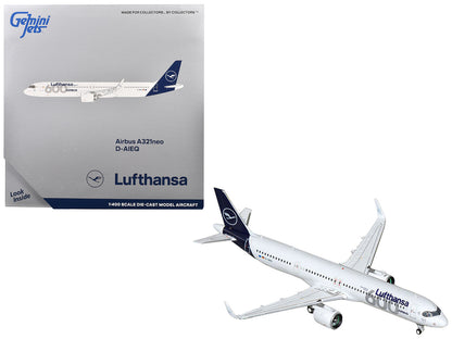 Airbus A321neo Commercial Aircraft "Lufthansa - 600th Airbus Aircraft" (D-AIEQ) White with Dark Blue Tail 1/400 Diecast Model Airplane by GeminiJets  free shipping USA
