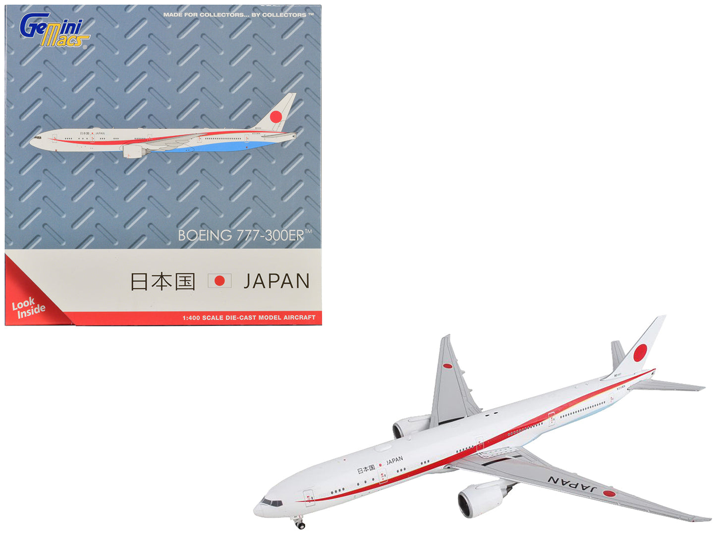 Boeing 777-300ER Commercial Aircraft "Japan Air Self-Defense Force" White with Red Stripes "Gemini Macs" Series 1/400 Diecast Model Airplane by GeminiJets  free shipping USA