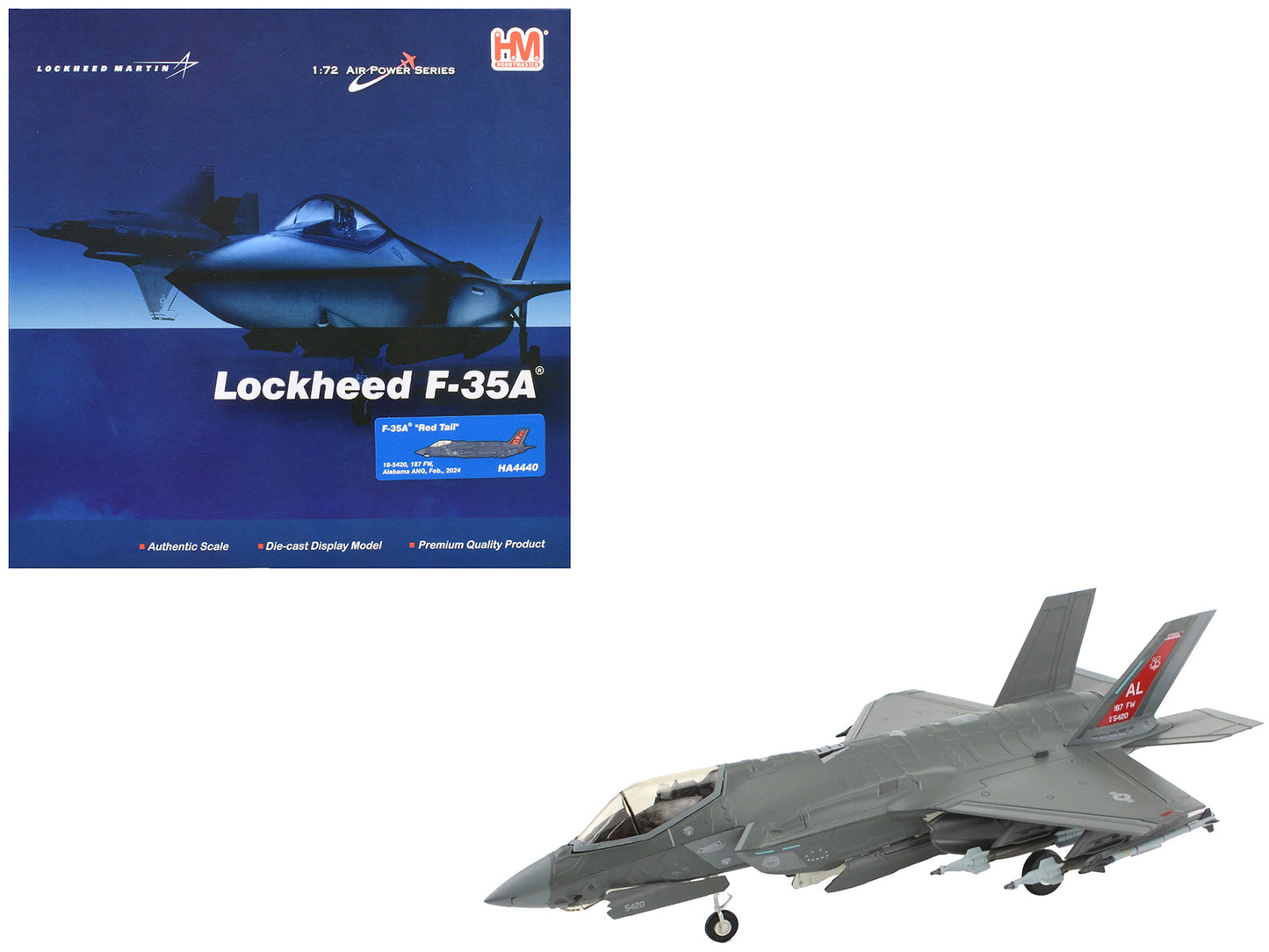 Lockheed Martin F-35A Lightning II Aircraft "Red Tail 187th Fighter Wing Alabama Air National Guard" (2024) United States Air Force "Air Power Series" 1/72 Diecast Model by Hobby Master  free shipping USA