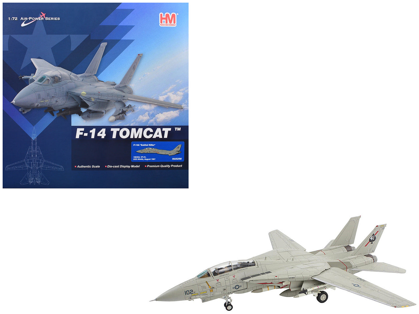 Grumman F-14A Tomcat Fighter Aircraft "Sukhoi Killer VF-41 Black Aces USS Nimitz" (1981) United States Navy "Air Power Series" 1/72 Diecast Model by Hobby Master  free shipping USA