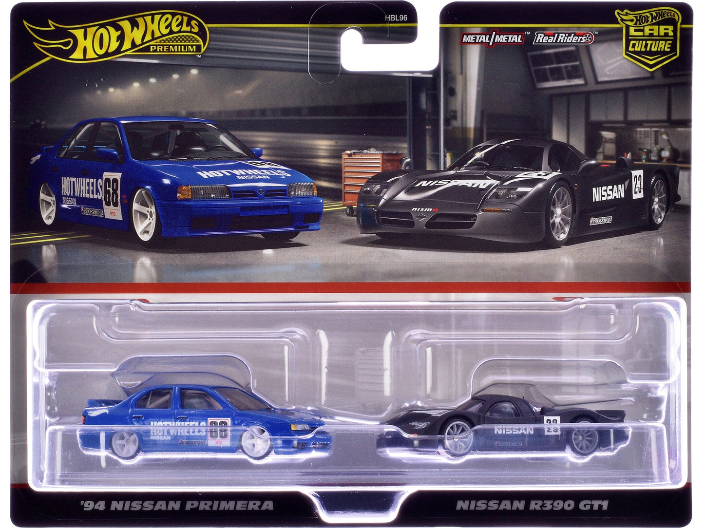 1994 Nissan Primera RHD (Right Hand Drive) #68 Blue and Nissan R390 GT1 #23 Matt Black "Car Culture" Set of 2 Cars Diecast Model Cars by Hot Wheels  free shipping USA