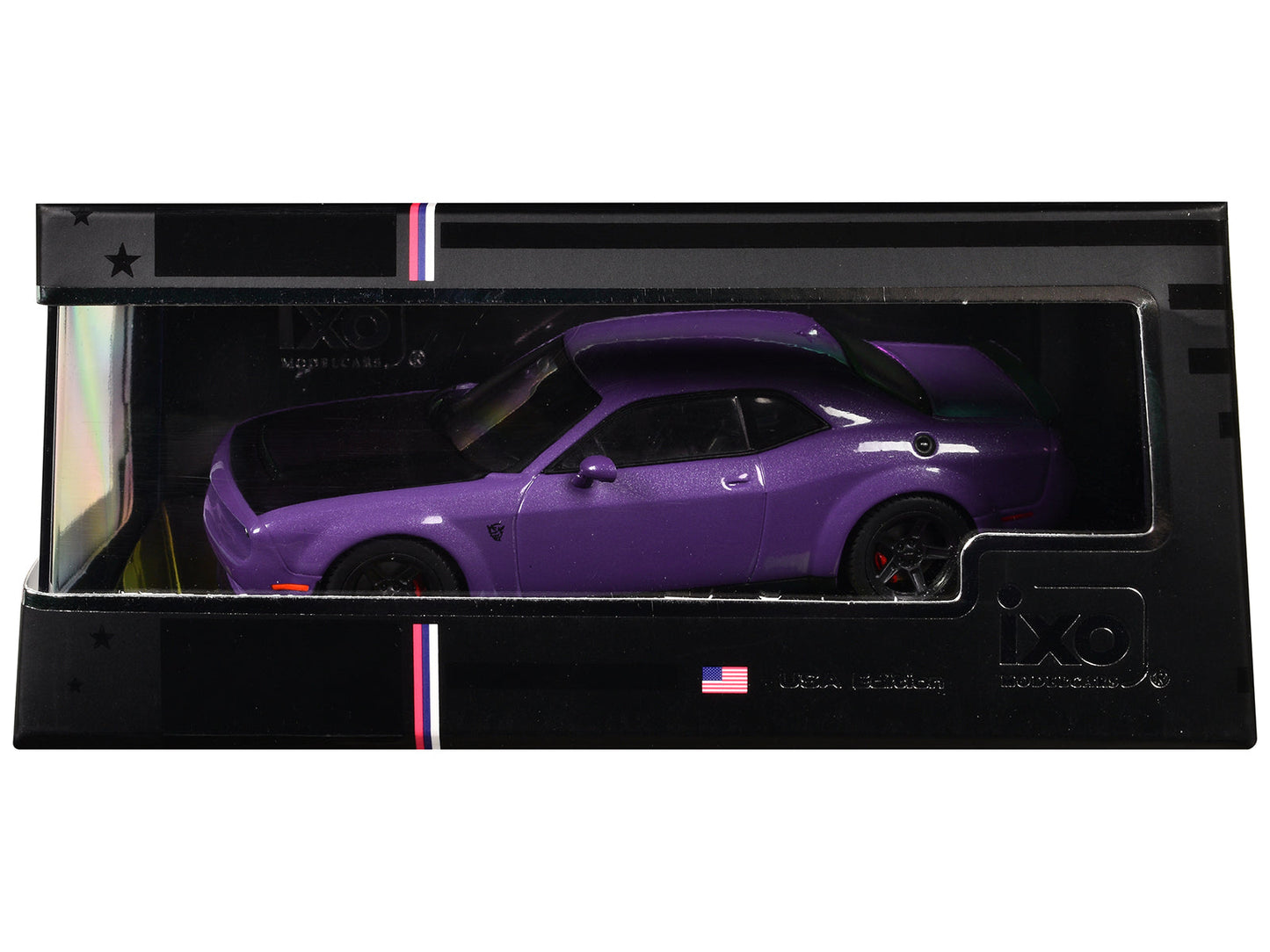 2018 Dodge Challenger SRT Demon Plum Crazy Metallic with Matt Black Hood 1/43 Diecast Model Car by IXO Models  free shipping USA