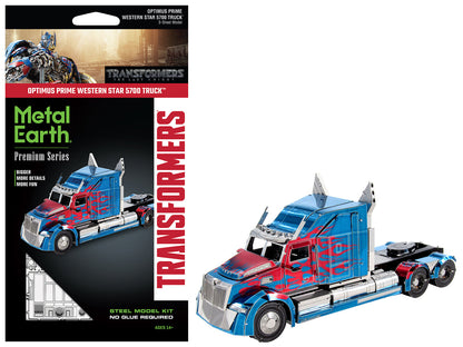 Model Kit Western Star 5700 Truck "Optimus Prime" Blue with Red Flames "Transformers: The Last Knight" (2017) Movie (Moderate Difficulty) Steel Model by Metal Earth  free shipping USA