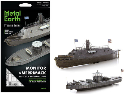 Model Kit USS Monitor and USS Merrimack Ironclad Warships "Battle of the Ironclads" (Challenging Difficulty) Steel Model by Metal Earth  free shipping USA