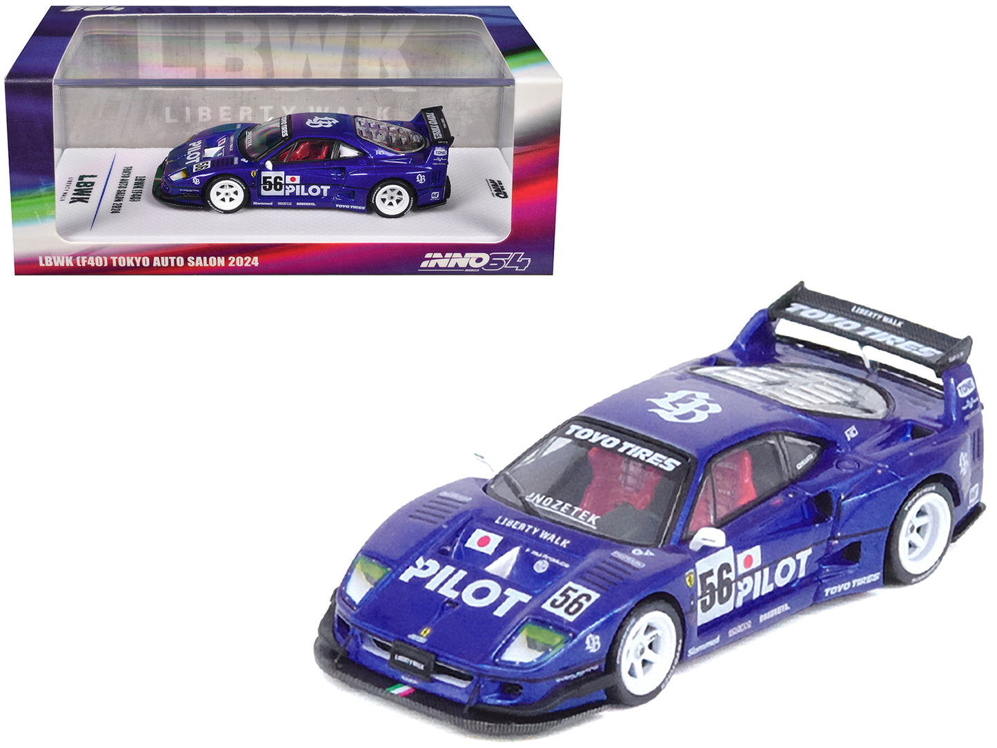 LBWK (Liberty Walk) F40 #56 Blue "Tokyo Auto Salon 2024" 1/64 Diecast Model Car by Inno Models  free shipping USA