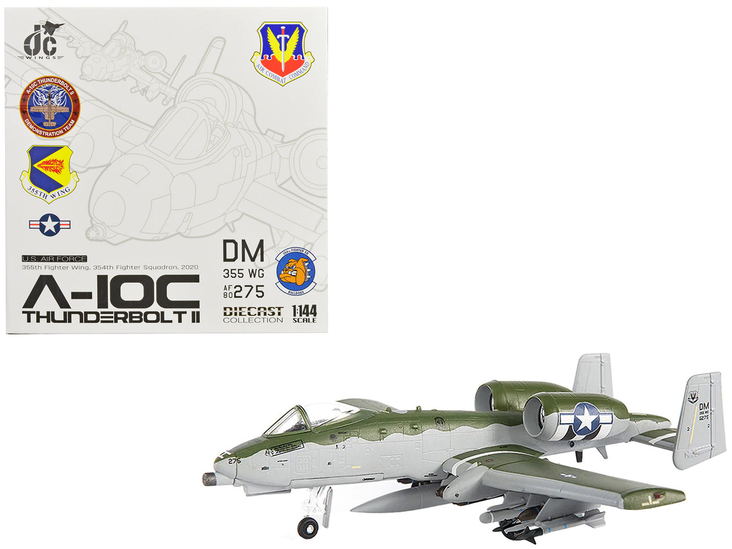 Fairchild Republic A-10C Thunderbolt II Attack Aircraft "355th Fighter Wing 354th Fighter Squadron Bulldogs" (2020) United States Air Force 1/144 Diecast Model by JC Wings  free shipping USA