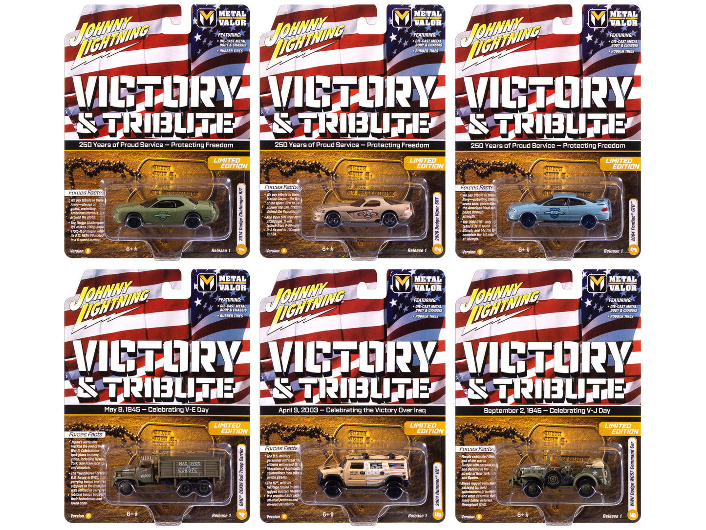 "Military" Set B of 6 pieces 2025 Release 1 Limited Edition Diecast Models by Johnny Lightning  free shipping USA