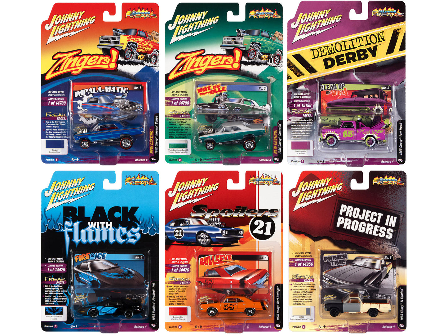 "Street Freaks" 2021 Set B of 6 Cars Release 4 1/64 Diecast Model Cars by Johnny Lightning  free shipping USA
