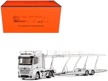 Mercedes-Benz Actros AMG Auto Transporter Silver Metallic 1/64 Diecast Model by GCD  free shipping USA