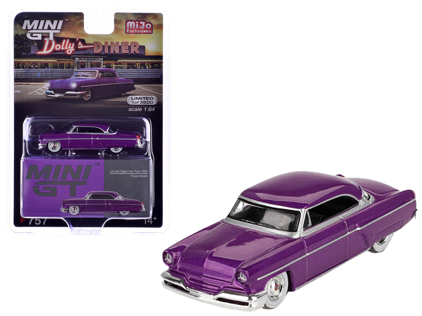1954 Lincoln Capri Hot Rod Purple Metallic Limited Edition to 3600 pieces Worldwide 1/64 Diecast Model Car by Mini GT  free shipping USA