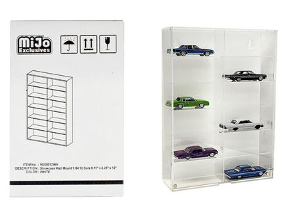 Showcase 12 Car Display Case Wall Mount with White Back Panel "Mijo Exclusives" for 1/64 Scale Models  free shipping USA