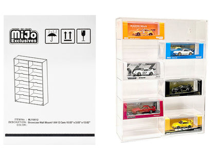 Showcase 12 Car Display Case Wall Mount with Clear Back Panel and Extra Space "Mijo Exclusives" for 1/64 Scale Models  free shipping USA