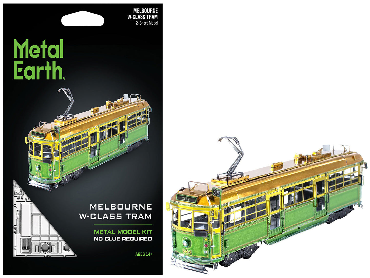 Model Kit Melbourne W-class Tram Green and Gold (Moderate Difficulty) Steel Model by Metal Earth - Use code SHOPAPP15 to get 15 percent off  free shipping USA