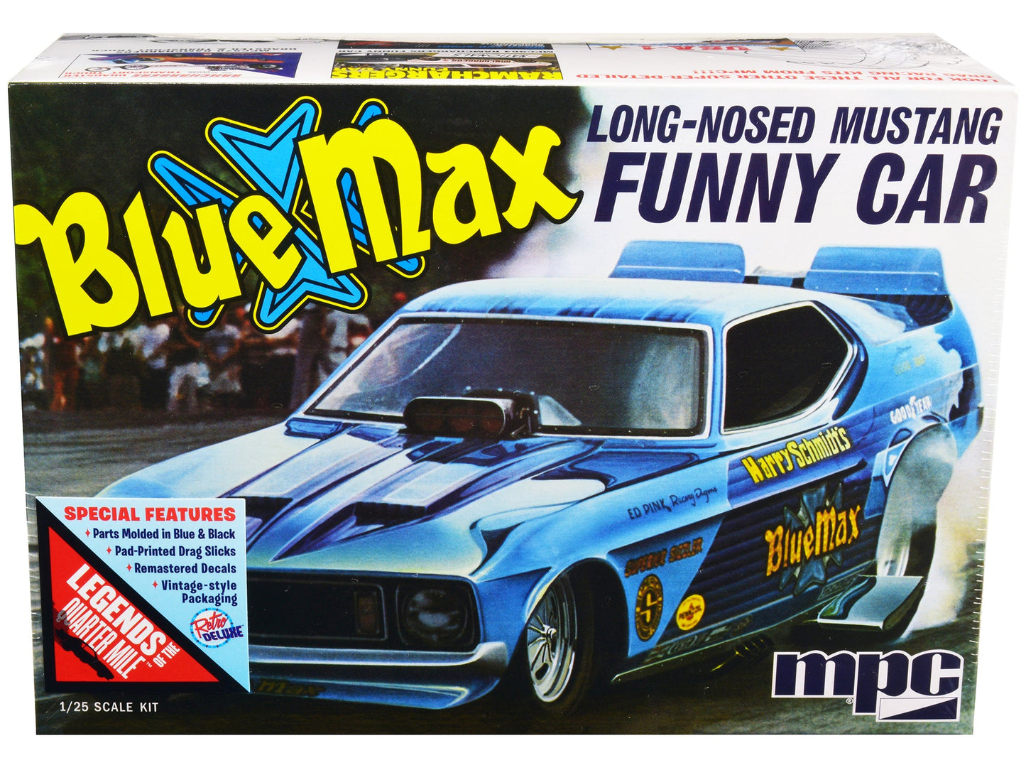 Skill 2 Model Kit "Blue Max" Long Nose Mustang Funny Car 1/25 Scale Model Car by MPC  free shipping USA