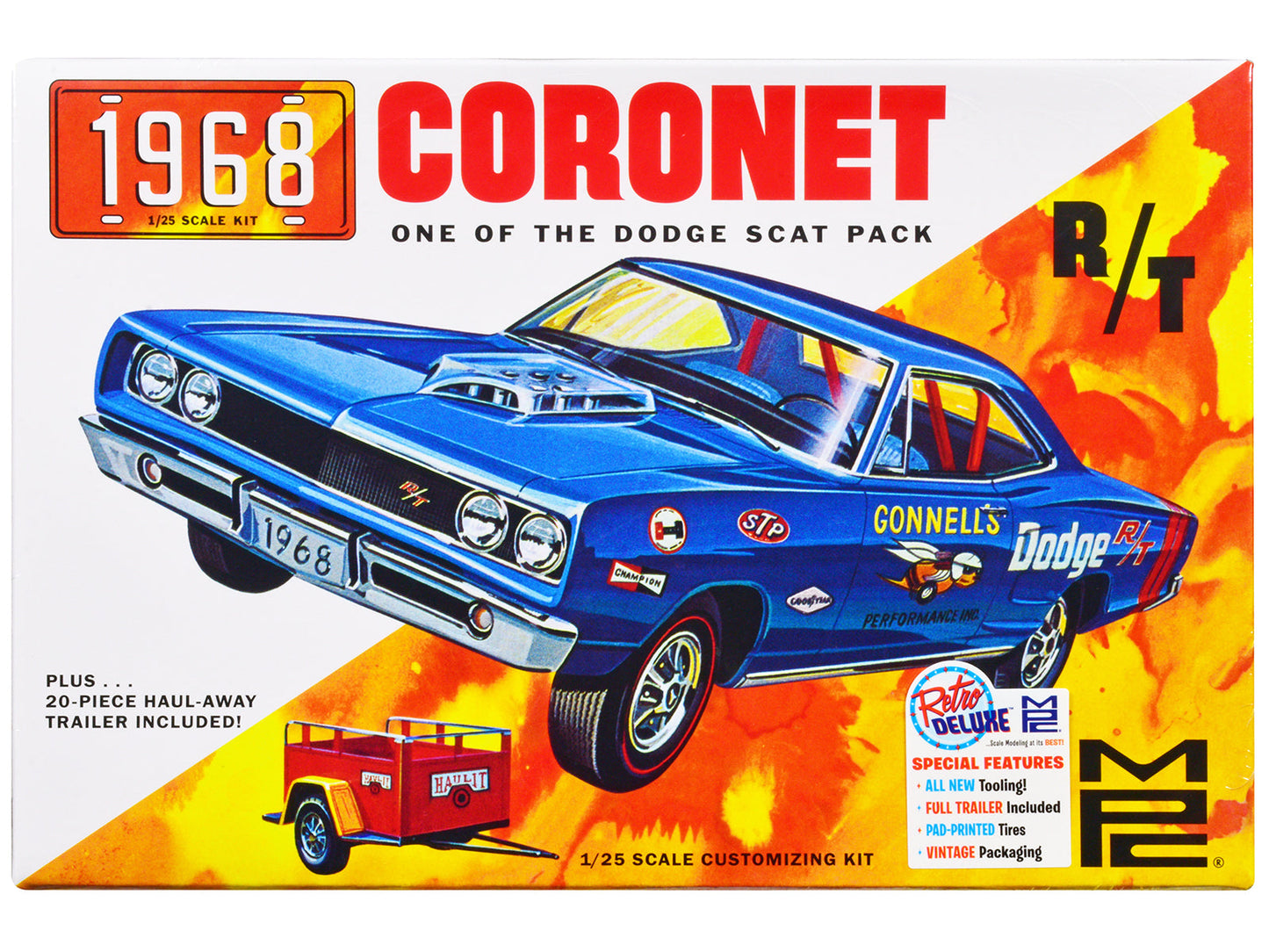 Skill 2 Model Kit 1968 Dodge Coronet Hardtop with Trailer 1/25 Scale Model by MPC  free shipping USA