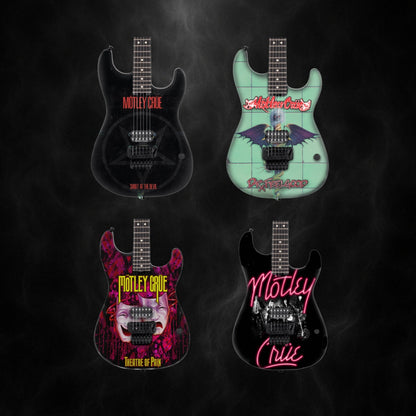 The Complete Mötley Crüe Album Cover Collectible Miniature Guitar Set – All 4 Official Mini Guitar Designs