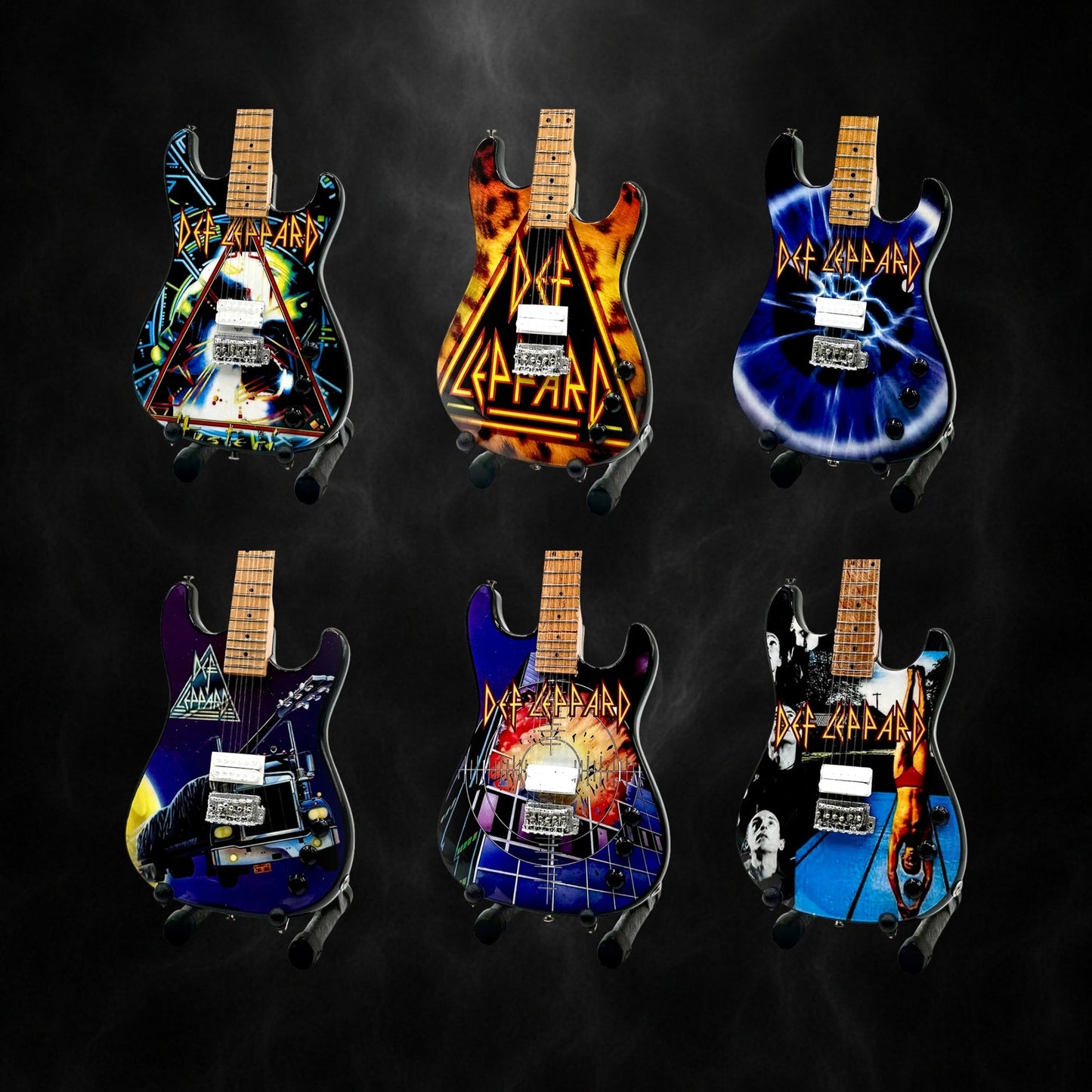 The Complete Def Leppard Collectible Miniature Guitar Set – All 6 Official Designs