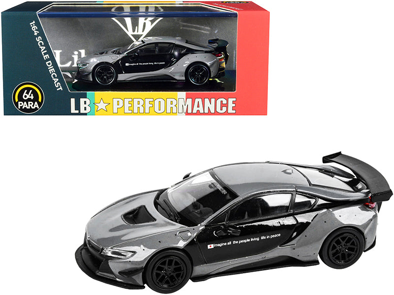 BMW i8 Liberty Walk Gray and Black "LB Performance" Series 1/64 Diecast Model Car by Paragon  free shipping USA