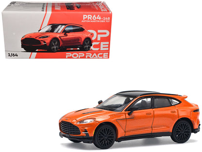 Aston Martin DBX 707 Cosmos Orange Metallic with Black Top 1/64 Diecast Model Car by Pop Race  free shipping USA