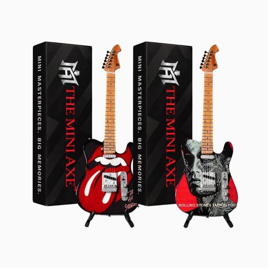 The Rolling Stones "Tongue and Lips" and "Tattoo You" Collectible Miniature Guitar Set