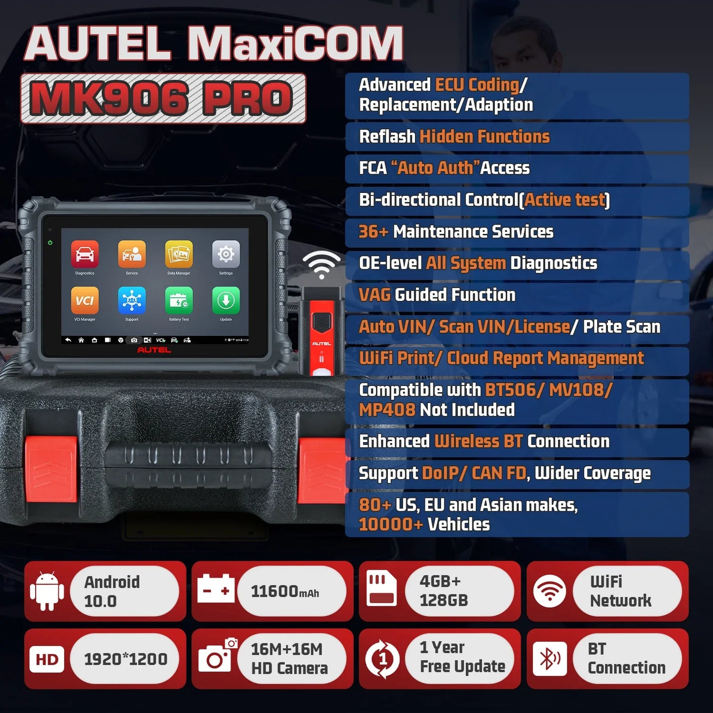 Autel MK906 PRO MK906Pro Автомобильный диагностический инструмент с аппаратным обеспечением ультра-уровня, обслуживанием 36+