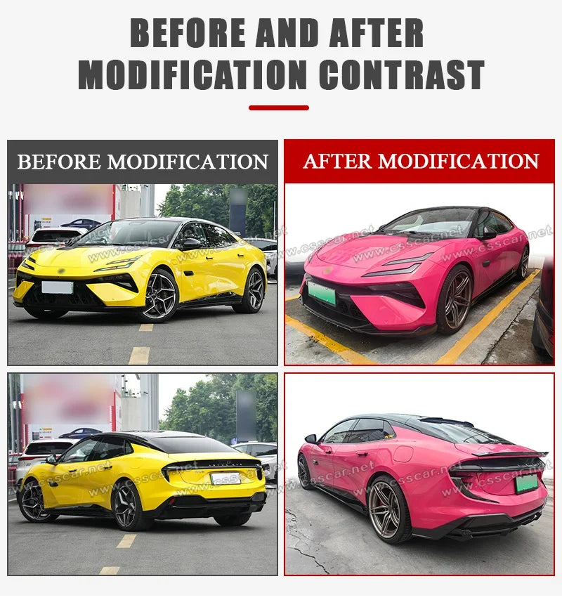 Abina Style Car Front Bumper Diffuser Rear High Spoiler Wing Splitter Canard Lip For Lotus Emeya Dry Carbon Fiber Side Skirts