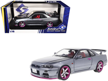 1999 Nissan Skyline GT-R (R34) RHD (Right Hand Drive) Silver Metallic with Purple Wheels 1/18 Diecast Model Car by Solido  free shipping USA