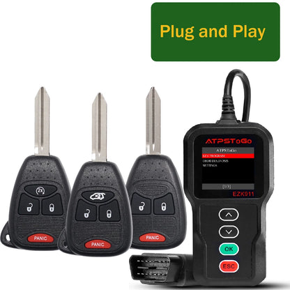 ATPSTOGO New Replacement Remote Key fob and Programmer tool For 2007-2017 Dodge Ram 1500 2500 3500 programming key fob GQ4-53T