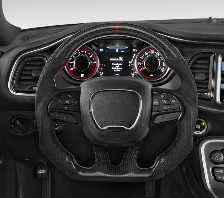 Carbon Fiber Steering Wheel For Dodge Challenger Charger 2015-2022 Alcantara LED Racing Steering Wheel Customized Perforated