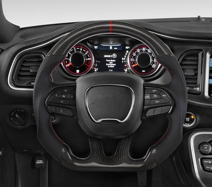 Carbon Fiber Steering Wheel For Dodge Challenger Charger 2015-2022 Alcantara LED Racing Steering Wheel Customized Perforated
