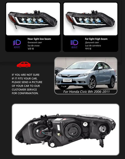 Car For Honda Civic 8th Gen Headlight 2006-2011 Upgrade Modified to New DRL Dynamic Turn Signal LED Headlight Auto Accessories