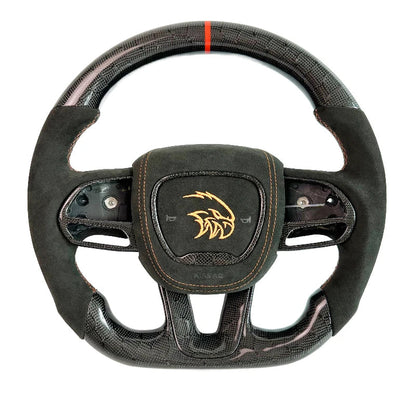 Carbon Bos Carbon Fiber Steering Wheel Perforated Leather for Dodge Challenger Charger SRT HELLCAT Steering Wheel DIY Color New