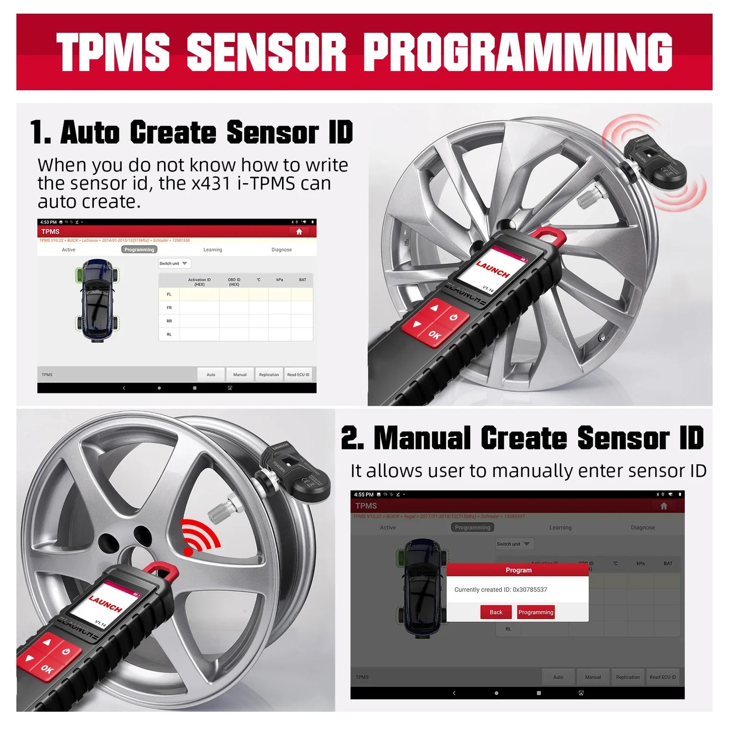 LAUNCH X431 I-TPMS TPMS Tire Pressure Diagnostic Tools Active/ Relearn/Program 315Mhz 433Mhz RF-Sensor for X431 V/V+/PRO3S/PAD V