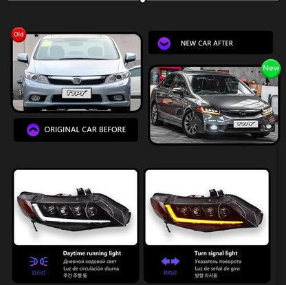 Car For Honda Civic 8th Gen Headlight 2006-2011 Upgrade Modified to New DRL Dynamic Turn Signal LED Headlight Auto Accessories